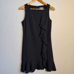 SEARS Black Sleeveless Sheath Dress Womens Size 6 Ruffle Evening Cocktail Dinner